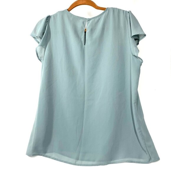 H&M Short Sleeve Blouse Pleated Yoke Keyhole Back Lined Sage Green Sz 10 - Picture 2 of 5
